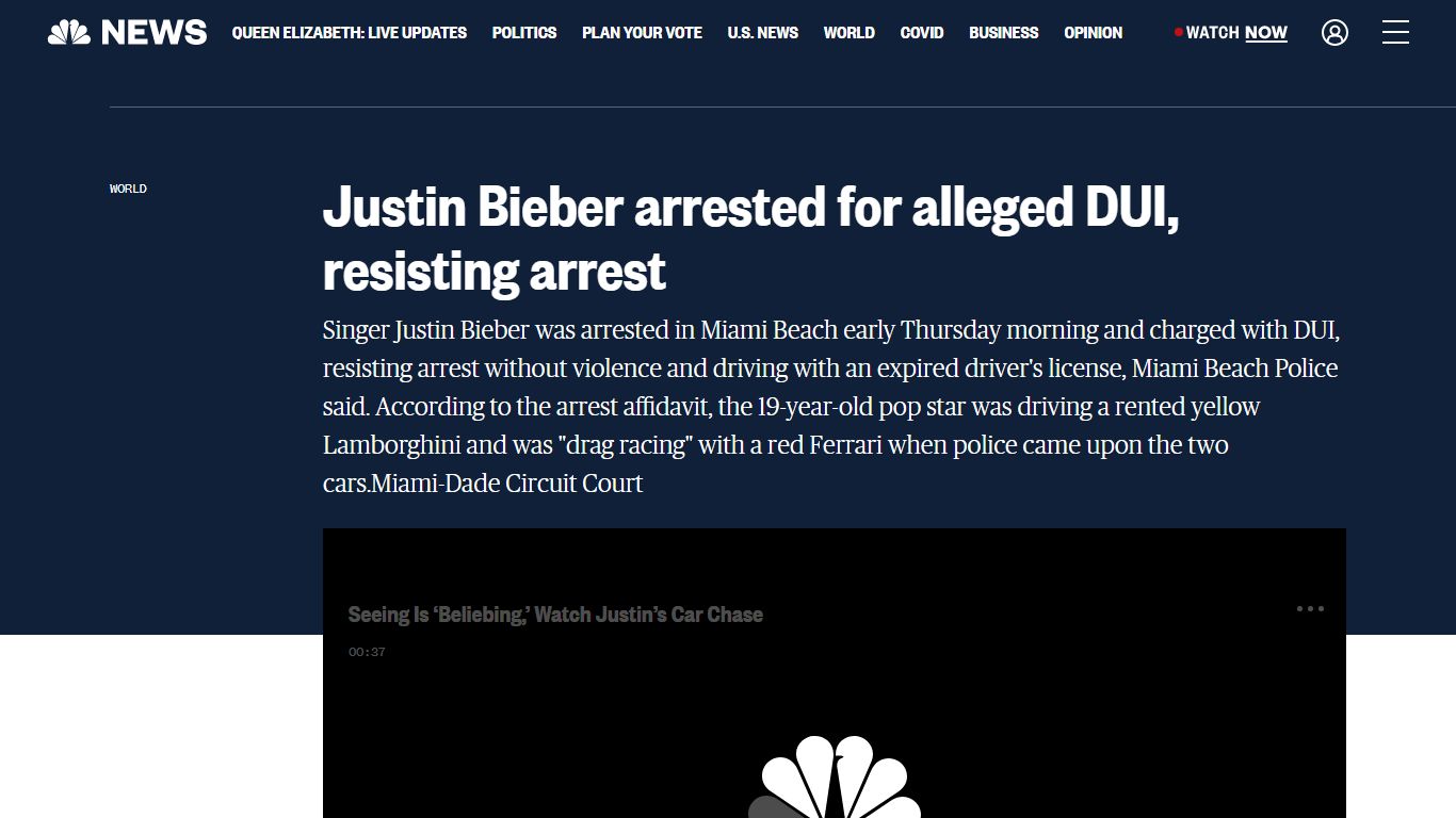 Justin Bieber arrested for alleged DUI, resisting arrest - NBC News